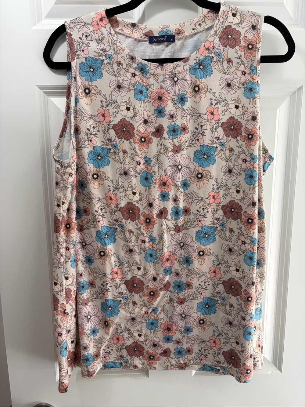 Vintage Inspired Cream Tank-Top w/Retro Style Ditsy Floral Pattern